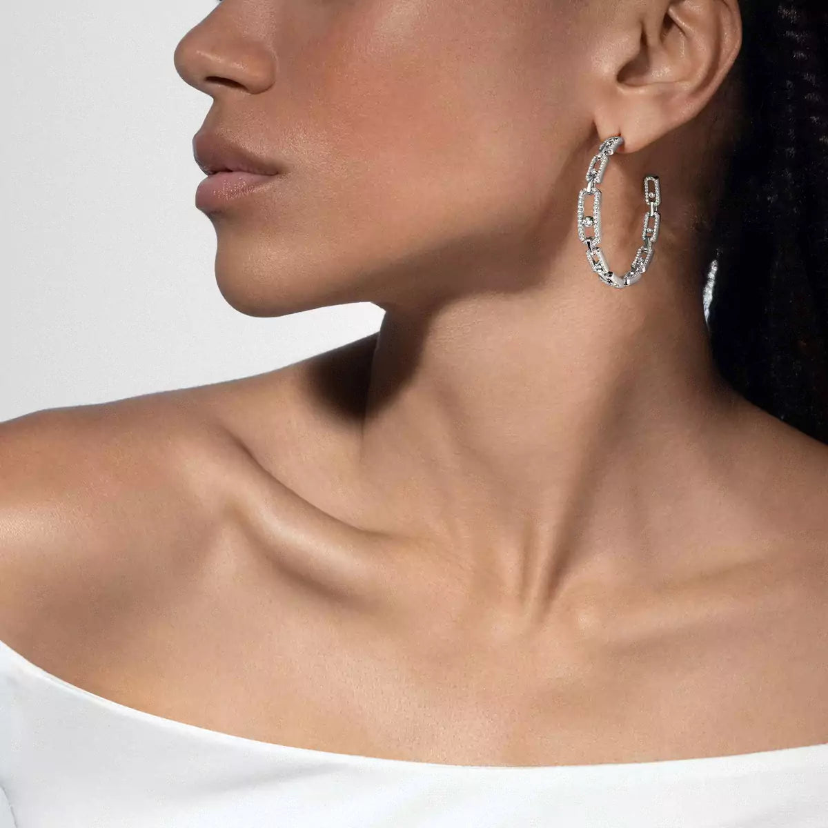 [[Dream ]Move Link Diamond Hoop Earrings