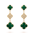 ¡®Dream¡¯CLOVER EARRINGS GOLD MALACHITE DIAMOND 3 MOTIF
