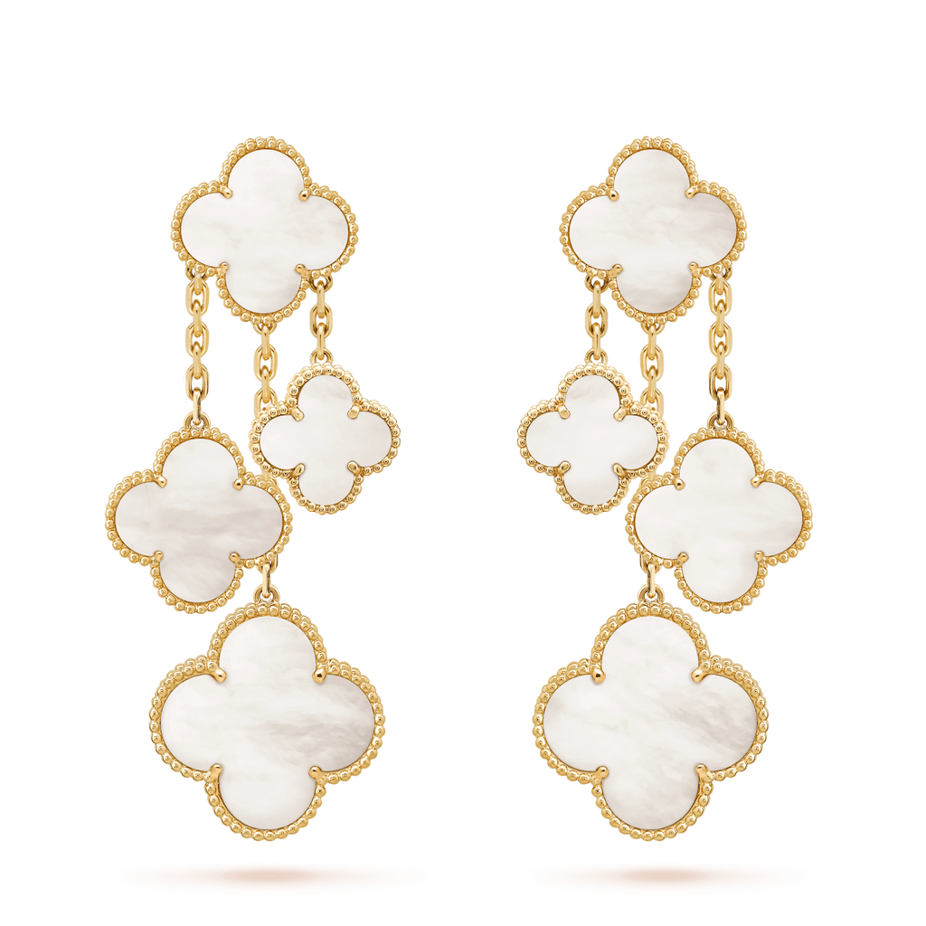 ¡®Dream¡¯CLOVER EARRINGS WHITE MOP 4 MOTIFS GOLD