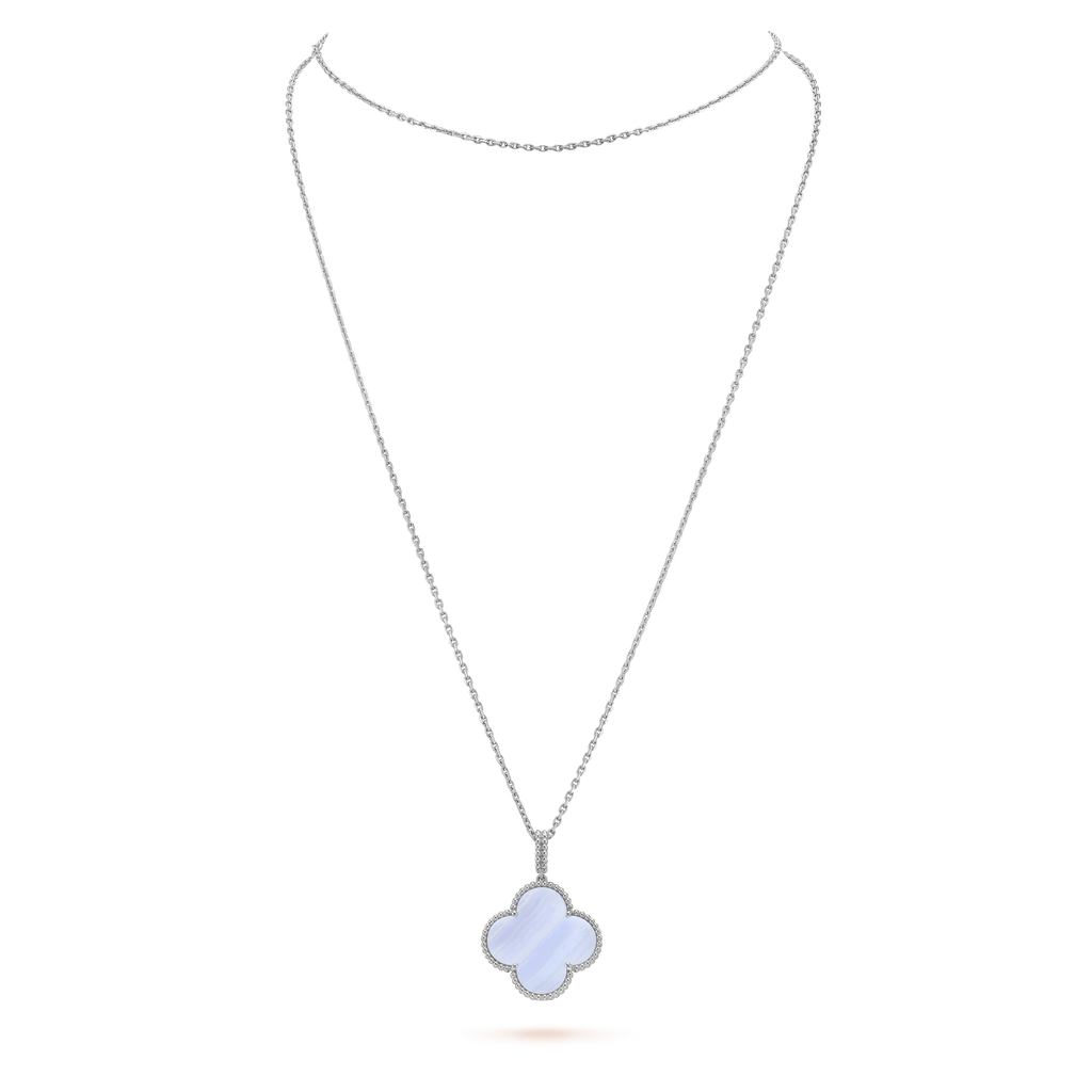 ¡®Dream¡¯CLOVER SILVER CHALCEDONY BIG CLOVER NECKLACE