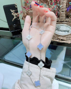 ¡®Dream¡¯CLOVER 10 MOTIFS CHALCEDONY DIAMONDS SILVER NECKLACE