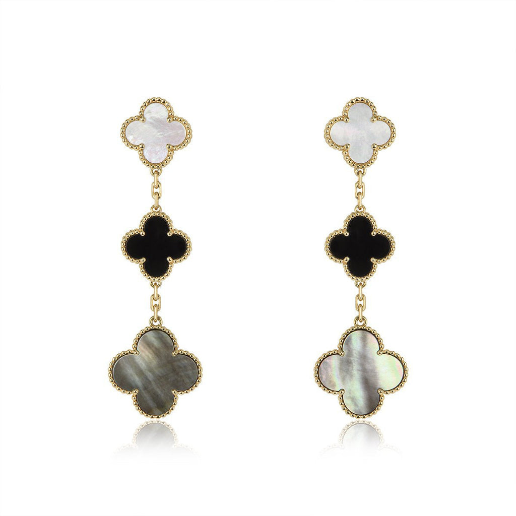 ¡®Dream¡¯CLOVER EARRINGS GOLD ONYX MOP 3 MOTIF
